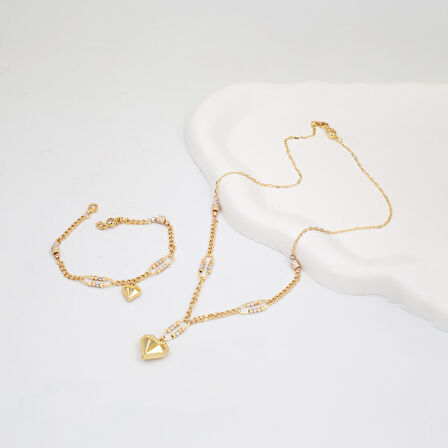 Kalp Zinciri 14 Ayar Altın Takı Seti