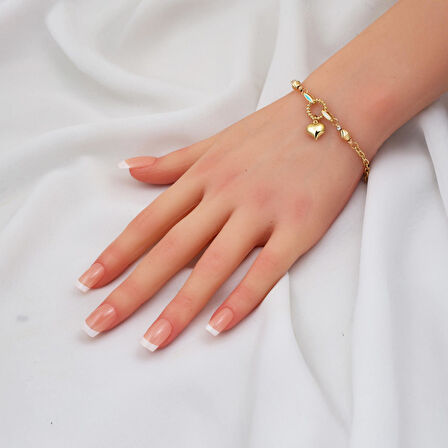 Kalp Figürlü 14 Ayar Altın Kolye & Bileklik Takı Seti