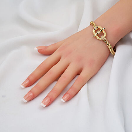 Gurmet Zincirli 14 Ayar Altın Kelepçe Bileklik