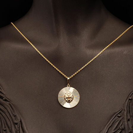 Aslan Başı Madalyon Kolye 14 Ayar Altın