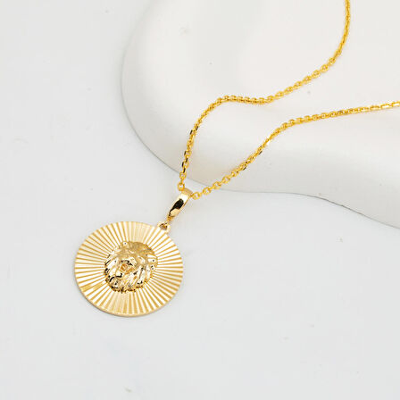 Aslan Başı Madalyon Kolye 14 Ayar Altın