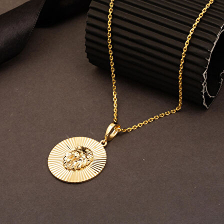 Aslan Başı Madalyon Kolye 14 Ayar Altın