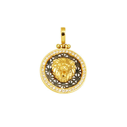 Aslan Tasarım Madalyon Kolye Ucu 14 Ayar Altın