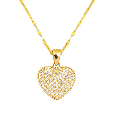 Pırıltılı Kalp 14 Ayar Altın Kolye