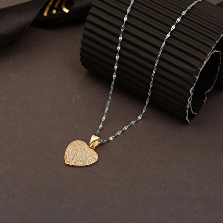 Pırıltılı Kalp 14 Ayar Altın Kolye Ucu