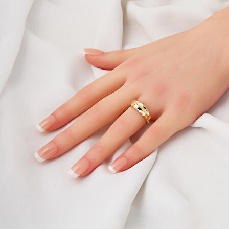 14 Ayar Yuvarlak Desenli Altın Yüzük