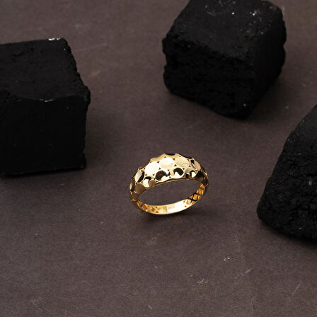 14 Ayar Yuvarlak Desenli Altın Yüzük