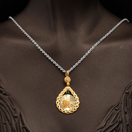 Saç Örgülü 14 Ayar Altın Tuğralı Kolye Ucu