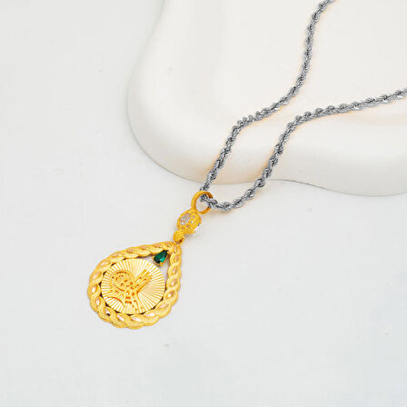 Saç Örgülü 14 Ayar Altın Tuğralı Kolye Ucu