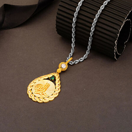 Saç Örgülü 14 Ayar Altın Tuğralı Kolye Ucu