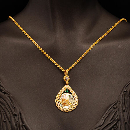 Saç Örgülü 14 Ayar Altın Tuğralı Kolye