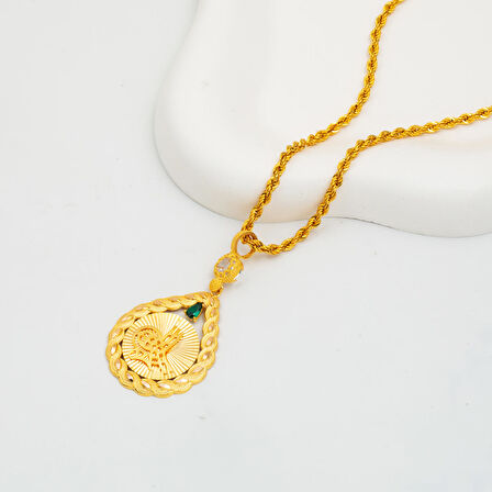 Saç Örgülü 14 Ayar Altın Tuğralı Kolye