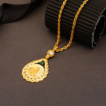 Saç Örgülü 14 Ayar Altın Tuğralı Kolye