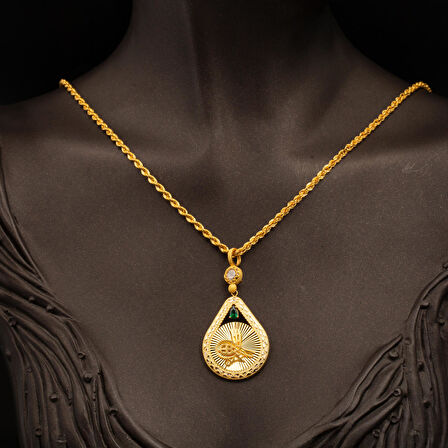 Kristal Tuğralı Altın Kolye 14 Ayar