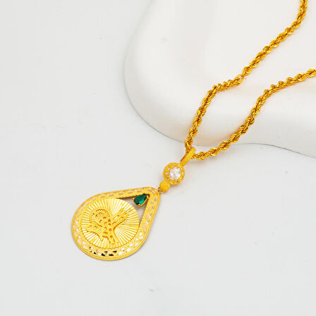 Kristal Tuğralı Altın Kolye 14 Ayar