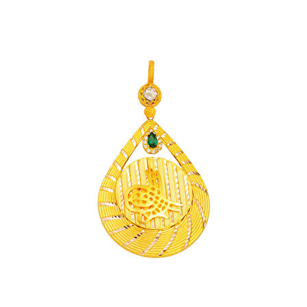 Tuğralı 14 Ayar Altın Damla Kolye Ucu