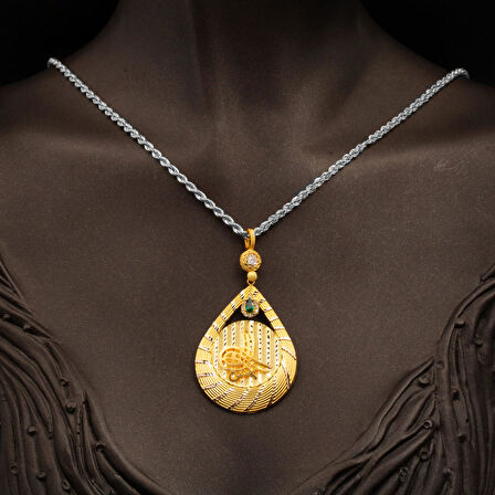 Tuğralı 14 Ayar Altın Damla Kolye Ucu