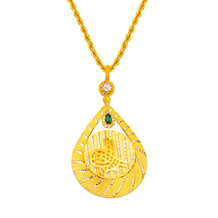 Tuğralı Damla Altın Kolye 14 Ayar