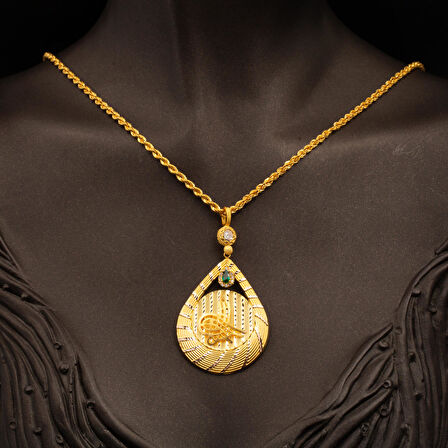 Tuğralı Damla Altın Kolye 14 Ayar