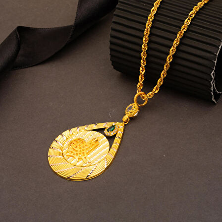 Tuğralı Damla Altın Kolye 14 Ayar