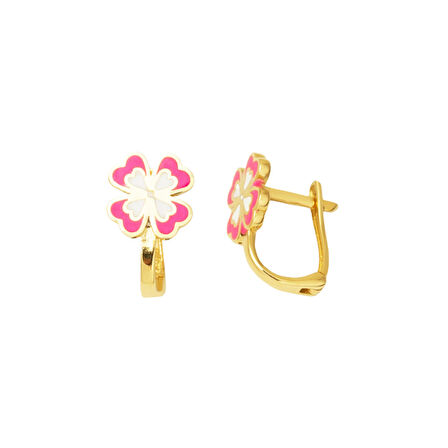 Pembe Yoncalı Çocuk Küpesi 14 Ayar Altın