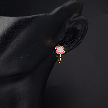 Pembe Yoncalı Çocuk Küpesi 14 Ayar Altın