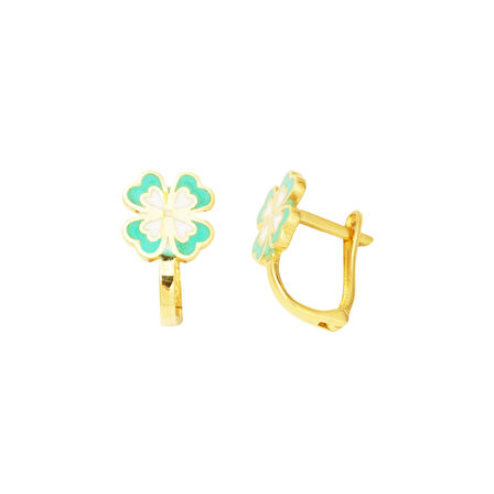 Su Yeşili Yonca Çocuk Küpesi 14 Ayar