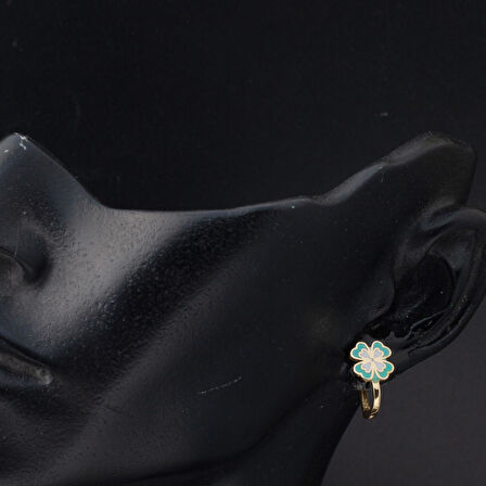 Su Yeşili Yonca Çocuk Küpesi 14 Ayar