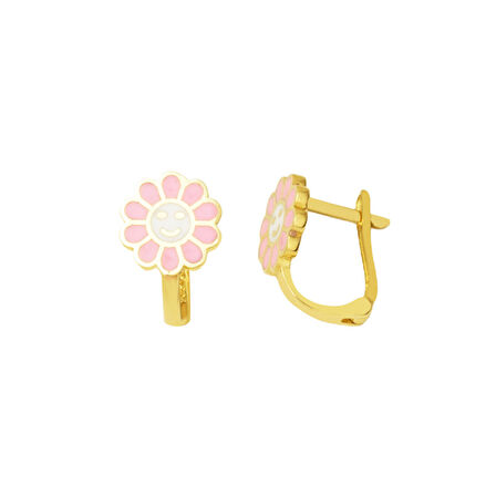 Pembe Papatya Çocuk Küpesi 14 Ayar Altın