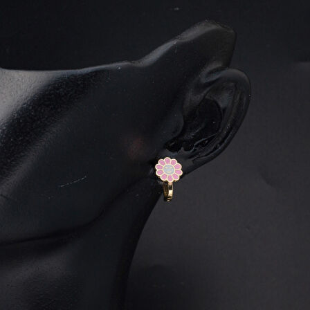 Pembe Papatya Çocuk Küpesi 14 Ayar Altın