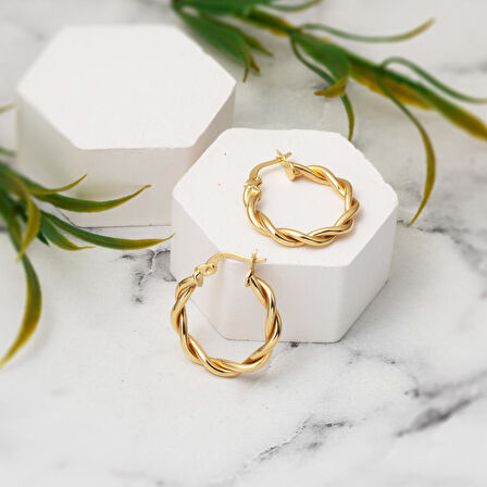 Burgulu Halka Altın Küpe 14 Ayar