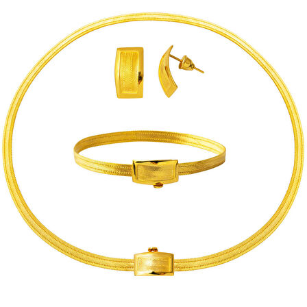 Klasik Tokalı 3 Sıra Trabzon Hasır 14 Ayar Altın Set