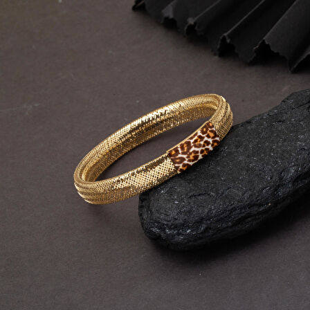 İtaly Leopar Desenli 14 Ayar Altın Bileklik