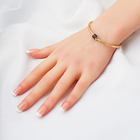 Oniks Taşlı Altın İtaly Bileklik 14 Ayar