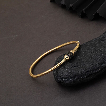 Oniks Taşlı Altın İtaly Bileklik 14 Ayar