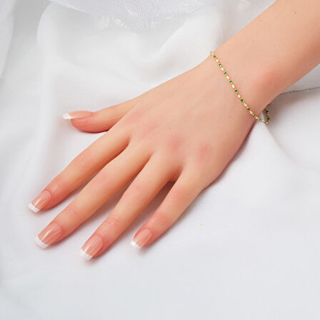 Yeşil Mineli Altın Bileklik 14 Ayar