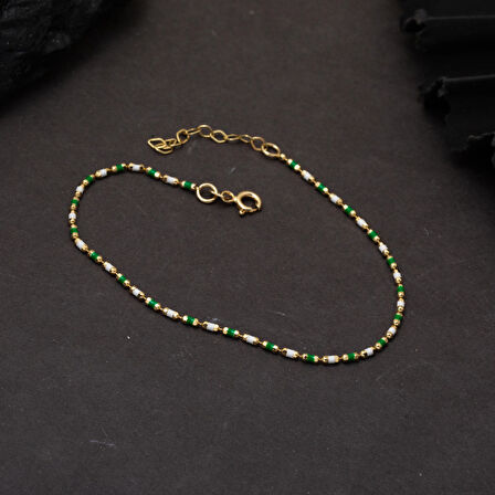 Yeşil Mineli Altın Bileklik 14 Ayar