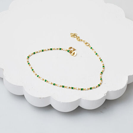 Yeşil Mineli Altın Bileklik 14 Ayar