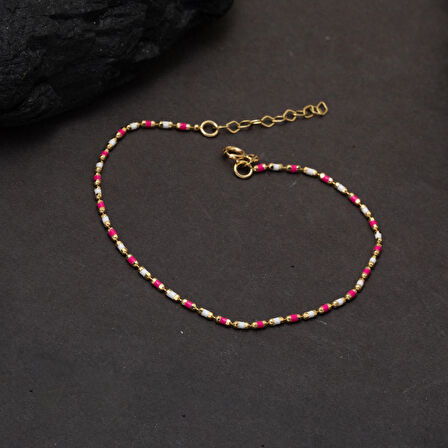 Pembe Mineli 14 Ayar Altın Bileklik