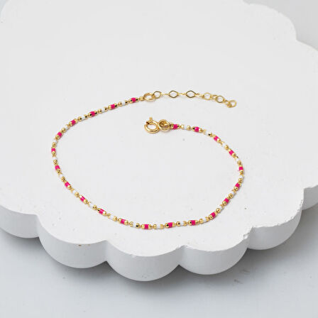 Pembe Mineli 14 Ayar Altın Bileklik