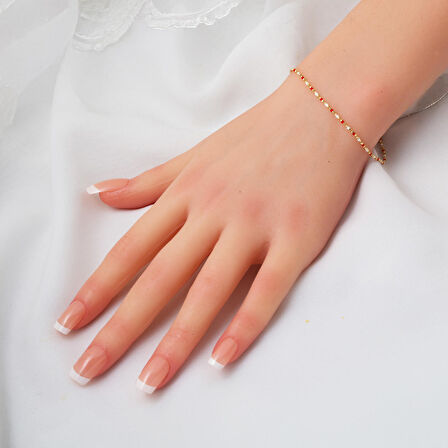 Kırmızı Mineli Altın Bileklik 14 Ayar