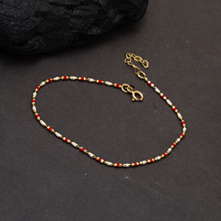 Kırmızı Mineli Altın Bileklik 14 Ayar