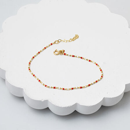 Kırmızı Mineli Altın Bileklik 14 Ayar