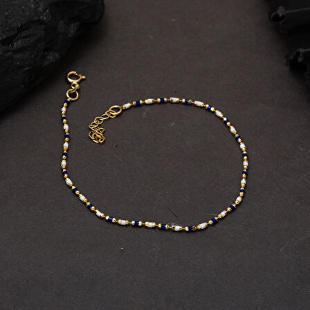 Lacivert Mineli 14 Ayar Altın Bileklik