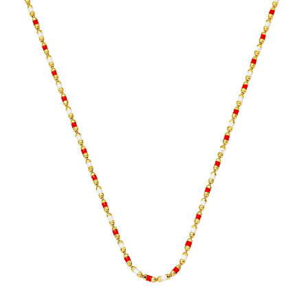Kırmızı Mineli 14 Ayar Altın Zincir Kolye