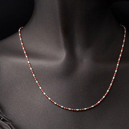 Kırmızı Mineli 14 Ayar Altın Zincir Kolye