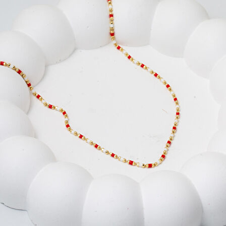 Kırmızı Mineli 14 Ayar Altın Zincir Kolye