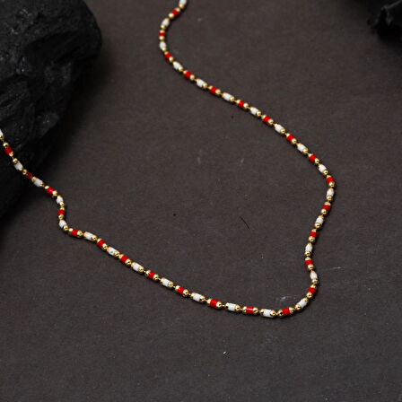 Kırmızı Mineli 14 Ayar Altın Zincir Kolye