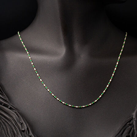 14 Ayar Altın Yeşil Mineli Zincir Kolye