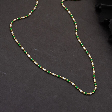 14 Ayar Altın Yeşil Mineli Zincir Kolye